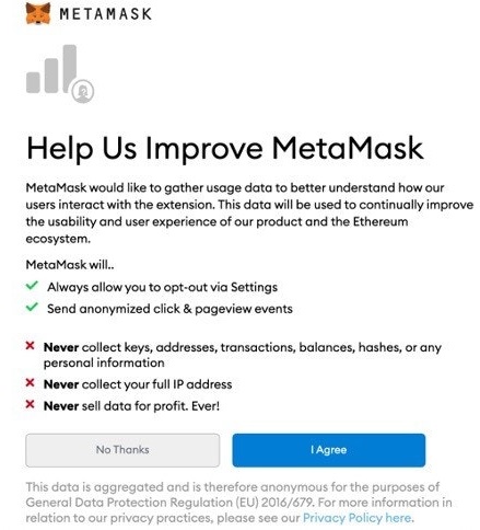  Metamask用戶隱私權宣告畫面
