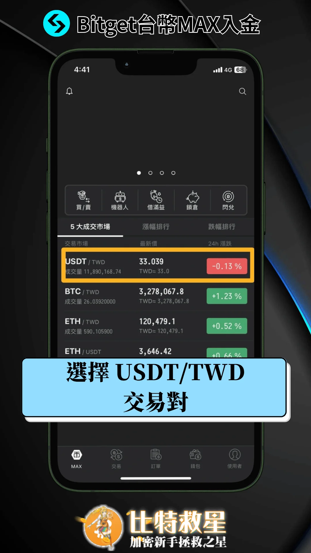四、選擇 USDT/TWD 交易對
