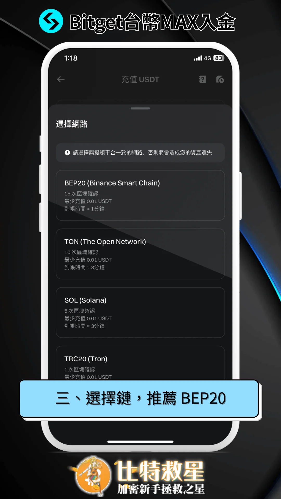 三、選擇鏈，推薦 BEP20