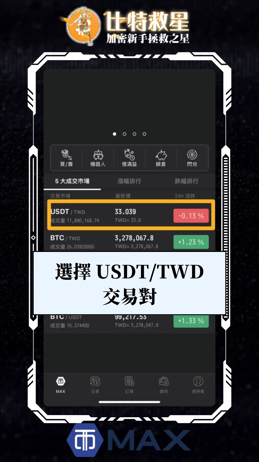 四、選擇 USDT/TWD 交易對