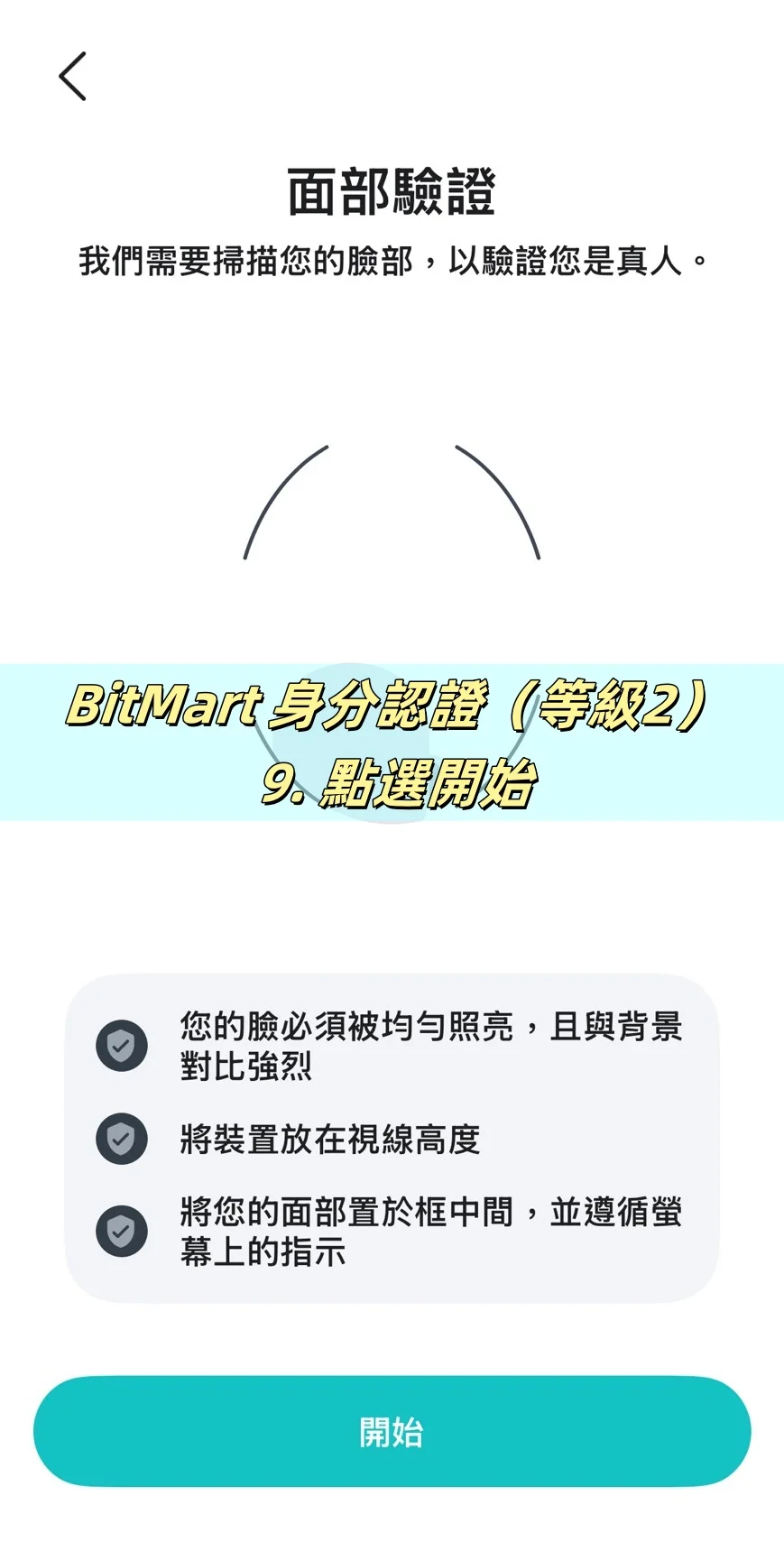 【BitMart交易所註冊教學】開戶、身分認證、Google驗證器圖文流程說明! 13 點選開始,進行面部驗證