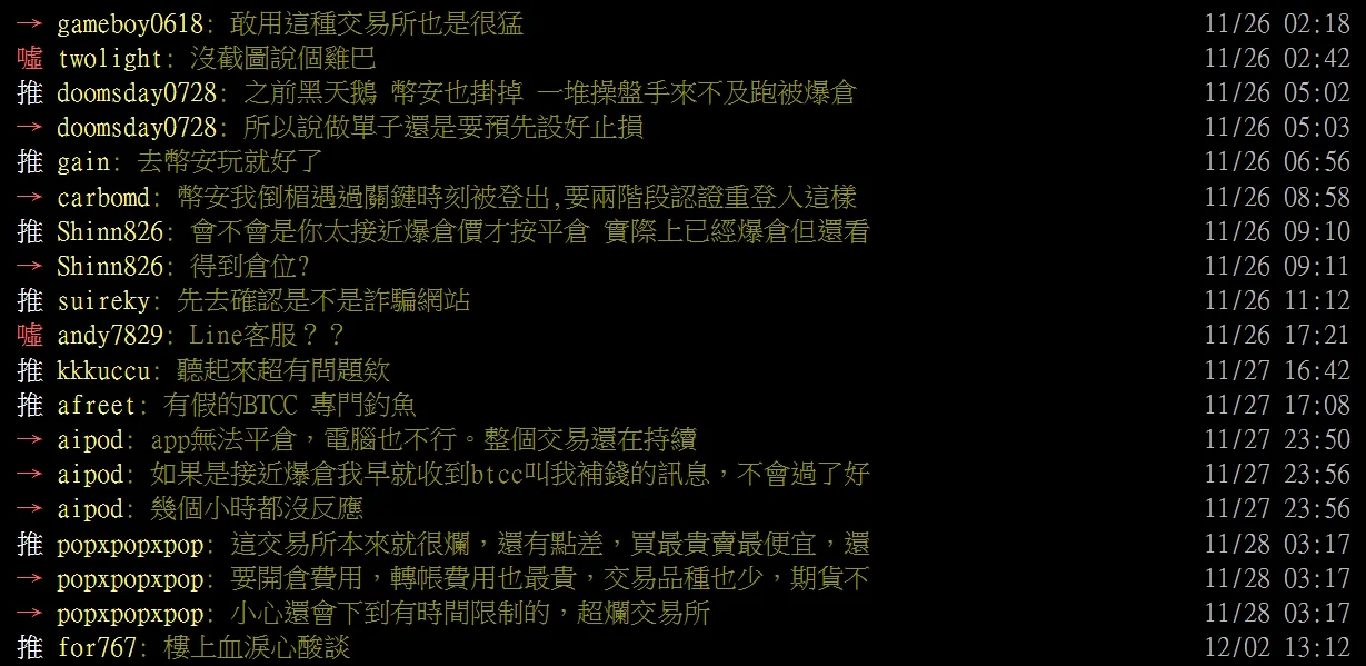 PTT網友說BCTT交易所詐騙