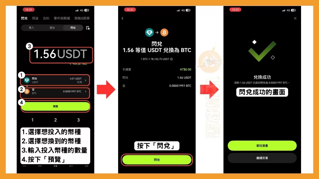 閃兌是什麼?比現貨交易更快的0手續費買幣方法! 5 設定幣種與數量後,按下「預覽」,再按下「閃兌」。