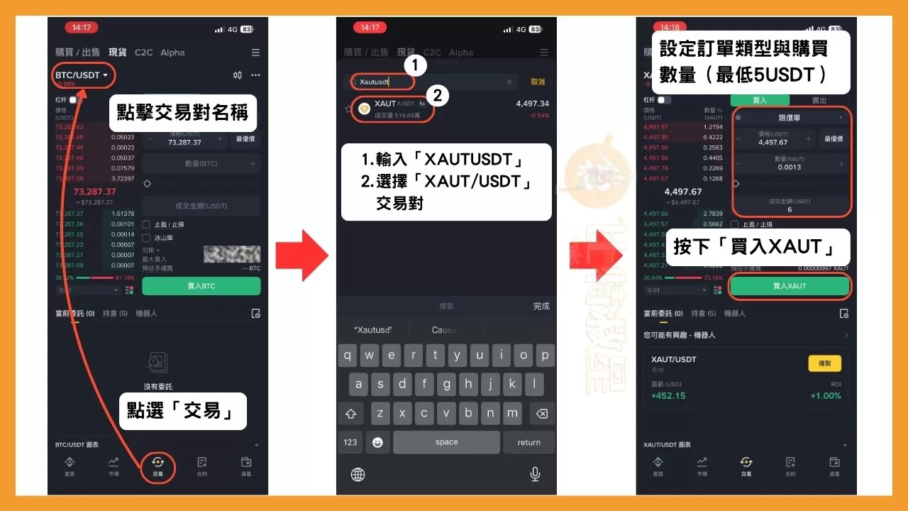 在幣安購買XAUT現貨