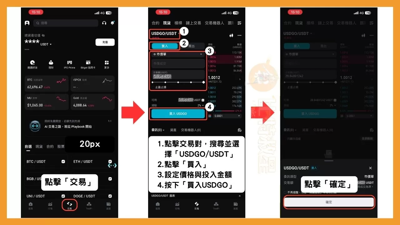 在Bitget購買USDGO現貨